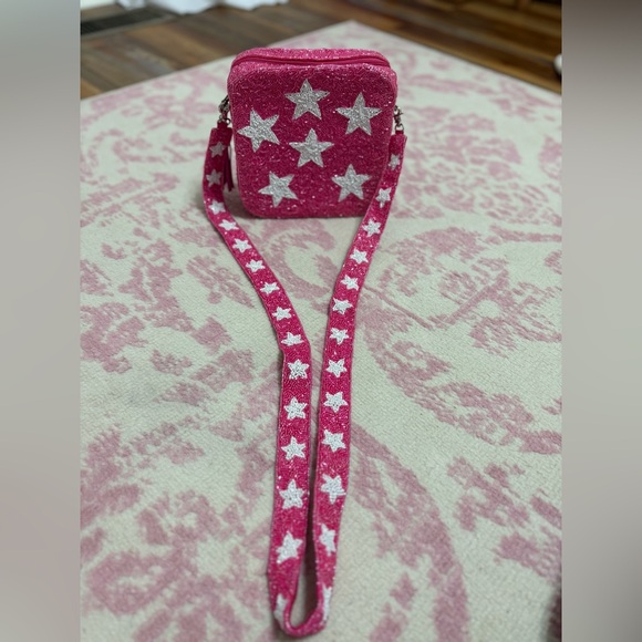 Moyna New York Hand-beaded Star Crossbody Bag Pink & White - Picture 4 of 15
